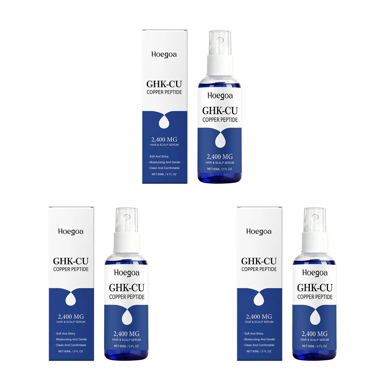 3 X 60ml boxed Function Copper Peptide Hair Serum – Nourishing Scalp Repair Essence